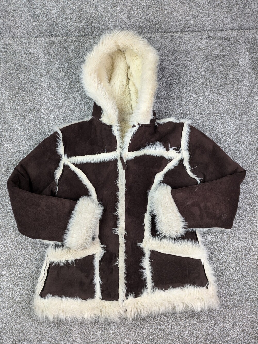VTG Arizona Jeans Shearling Coat Jacket Ladies Juniors XL Microsuede Fur Winter